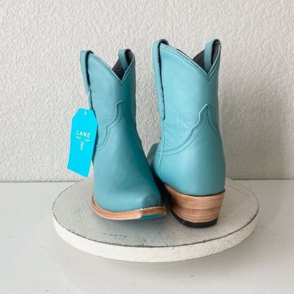 NEW Lane EMMA JANE Turquoise Cowboy Bootie Womens 9.5 Leather Short Ankle Boots - Picture 11 of 11
